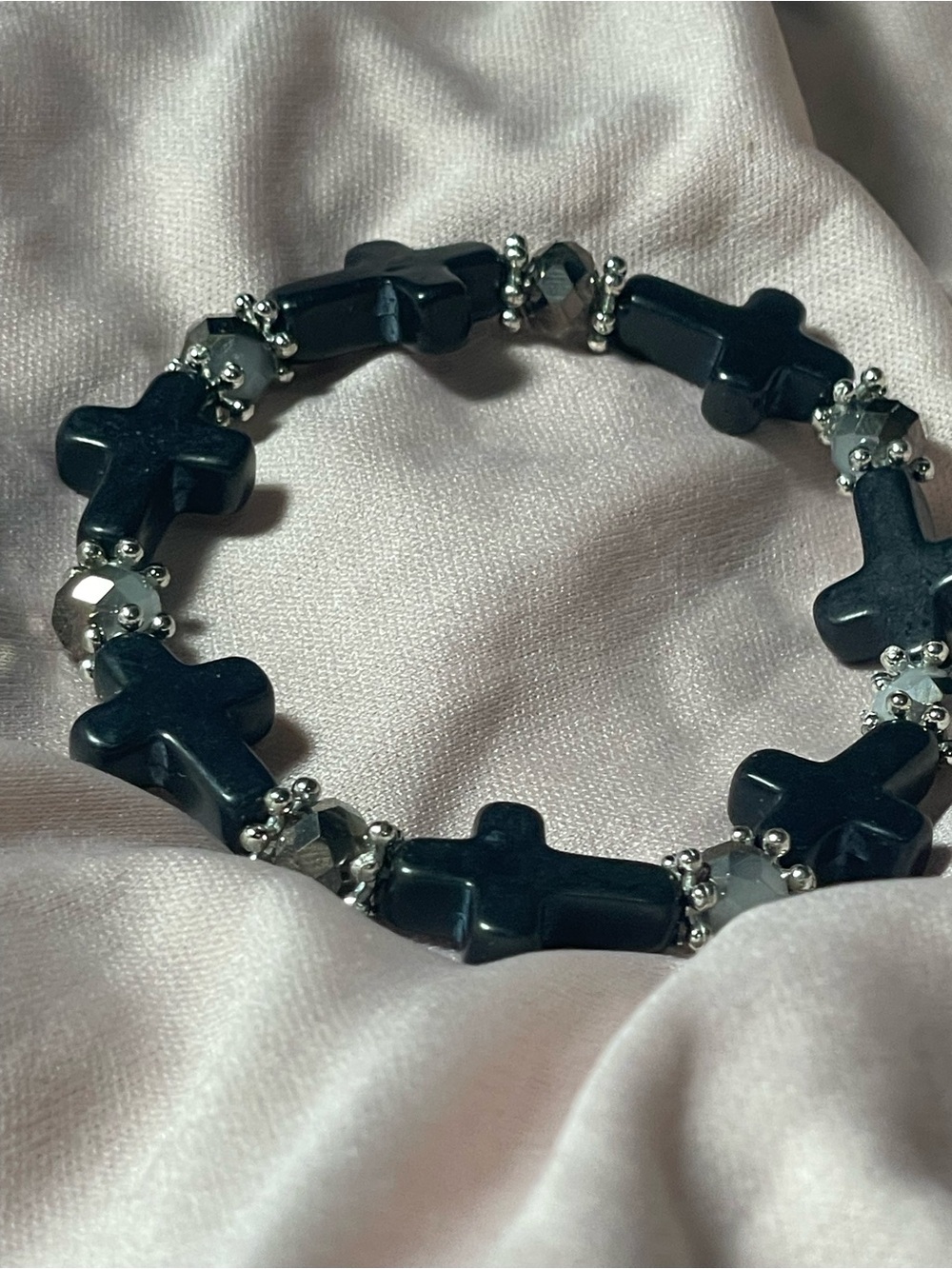 Black Cross Bead Stretch Bracelet - Unbranded